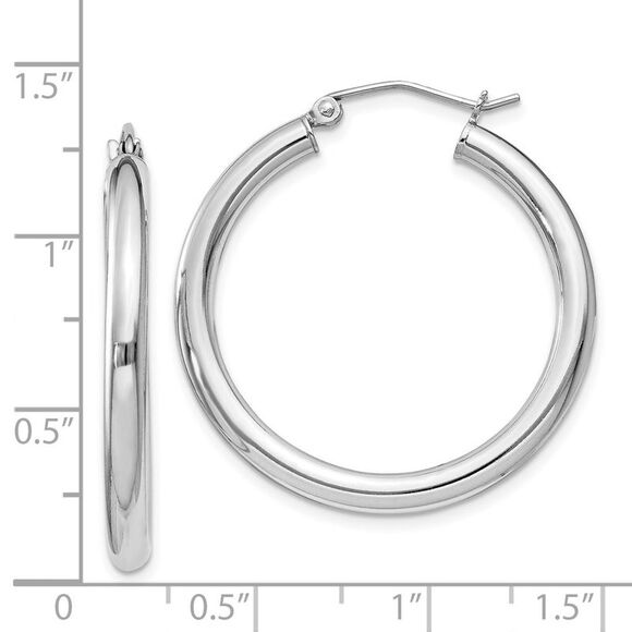 3mm, Sterling Silver, Classic Round Hoop Earrings - 30mm (1 1/8 Inch) - Picture 4 of 5